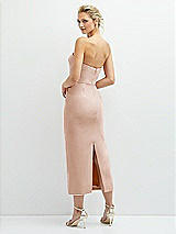Rear View Thumbnail - Cameo Rhinestone Bow Trimmed Peek-a-Boo Deep-V Midi Dress with Pencil Skirt