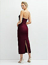 Rear View Thumbnail - Cabernet Rhinestone Bow Trimmed Peek-a-Boo Deep-V Midi Dress with Pencil Skirt