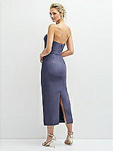Rear View Thumbnail - French Blue Rhinestone Bow Trimmed Peek-a-Boo Deep-V Midi Dress with Pencil Skirt