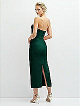 Rear View Thumbnail - Hunter Green Rhinestone Bow Trimmed Peek-a-Boo Deep-V Midi Dress with Pencil Skirt