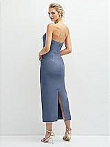 Rear View Thumbnail - Larkspur Blue Rhinestone Bow Trimmed Peek-a-Boo Deep-V Midi Dress with Pencil Skirt