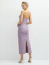 Rear View Thumbnail - Lilac Haze Rhinestone Bow Trimmed Peek-a-Boo Deep-V Midi Dress with Pencil Skirt