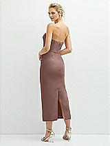 Rear View Thumbnail - Sienna Rhinestone Bow Trimmed Peek-a-Boo Deep-V Midi Dress with Pencil Skirt