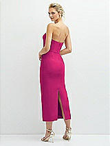Rear View Thumbnail - Think Pink Rhinestone Bow Trimmed Peek-a-Boo Deep-V Midi Dress with Pencil Skirt