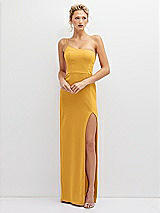 Front View Thumbnail - NYC Yellow Sleek One-Shoulder Crepe Column Dress with Cut-Away Slit