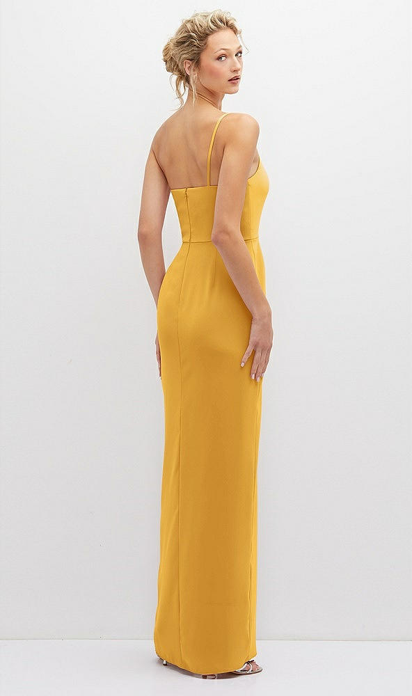 Back View - NYC Yellow Sleek One-Shoulder Crepe Column Dress with Cut-Away Slit