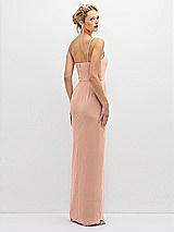 Rear View Thumbnail - Pale Peach Sleek One-Shoulder Crepe Column Dress with Cut-Away Slit