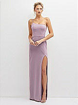 Front View Thumbnail - Suede Rose Sleek One-Shoulder Crepe Column Dress with Cut-Away Slit