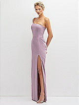 Side View Thumbnail - Suede Rose Sleek One-Shoulder Crepe Column Dress with Cut-Away Slit