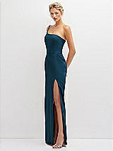 Side View Thumbnail - Atlantic Blue Sleek One-Shoulder Crepe Column Dress with Cut-Away Slit