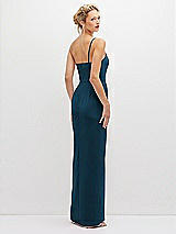 Rear View Thumbnail - Atlantic Blue Sleek One-Shoulder Crepe Column Dress with Cut-Away Slit
