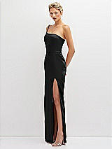 Side View Thumbnail - Black Sleek One-Shoulder Crepe Column Dress with Cut-Away Slit