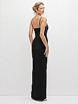 Rear View Thumbnail - Black Sleek One-Shoulder Crepe Column Dress with Cut-Away Slit