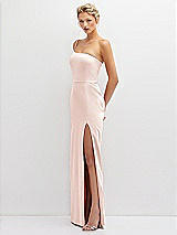 Side View Thumbnail - Blush Sleek One-Shoulder Crepe Column Dress with Cut-Away Slit