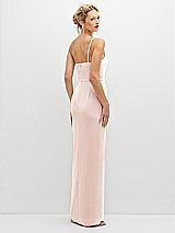 Rear View Thumbnail - Blush Sleek One-Shoulder Crepe Column Dress with Cut-Away Slit