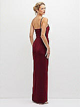 Rear View Thumbnail - Burgundy Sleek One-Shoulder Crepe Column Dress with Cut-Away Slit