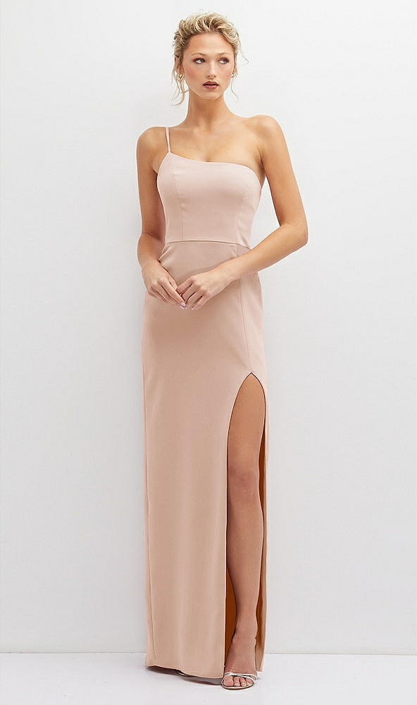 Front View - Cameo Sleek One-Shoulder Crepe Column Dress with Cut-Away Slit