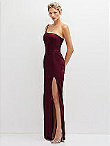 Side View Thumbnail - Cabernet Sleek One-Shoulder Crepe Column Dress with Cut-Away Slit