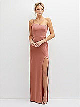 Front View Thumbnail - Desert Rose Sleek One-Shoulder Crepe Column Dress with Cut-Away Slit