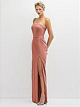 Side View Thumbnail - Desert Rose Sleek One-Shoulder Crepe Column Dress with Cut-Away Slit
