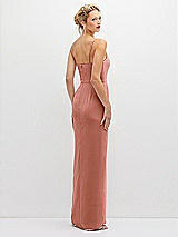 Rear View Thumbnail - Desert Rose Sleek One-Shoulder Crepe Column Dress with Cut-Away Slit