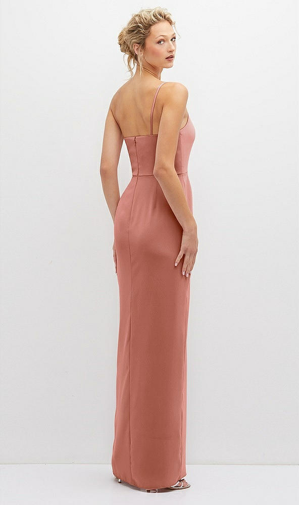 Back View - Desert Rose Sleek One-Shoulder Crepe Column Dress with Cut-Away Slit