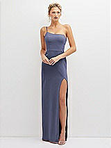 Front View Thumbnail - French Blue Sleek One-Shoulder Crepe Column Dress with Cut-Away Slit