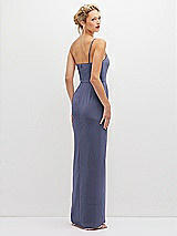 Rear View Thumbnail - French Blue Sleek One-Shoulder Crepe Column Dress with Cut-Away Slit