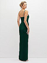 Rear View Thumbnail - Hunter Green Sleek One-Shoulder Crepe Column Dress with Cut-Away Slit