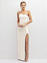 Front View Thumbnail - Ivory Sleek One-Shoulder Crepe Column Dress with Cut-Away Slit