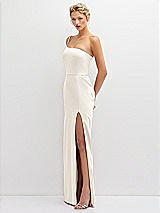 Side View Thumbnail - Ivory Sleek One-Shoulder Crepe Column Dress with Cut-Away Slit