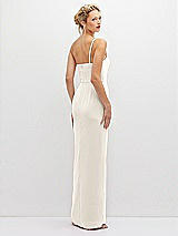 Rear View Thumbnail - Ivory Sleek One-Shoulder Crepe Column Dress with Cut-Away Slit