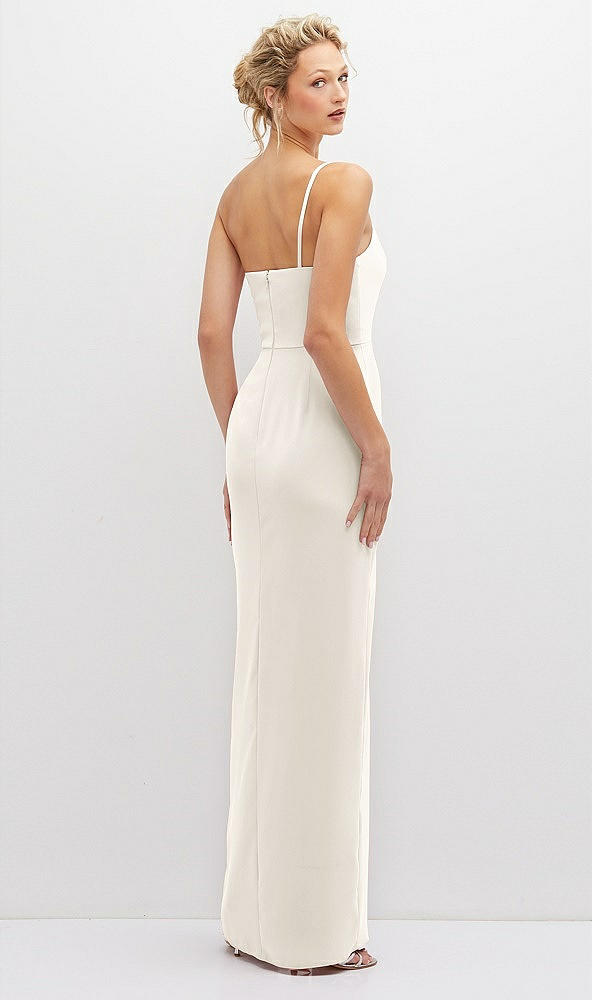 Back View - Ivory Sleek One-Shoulder Crepe Column Dress with Cut-Away Slit