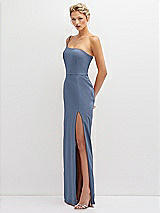 Side View Thumbnail - Larkspur Blue Sleek One-Shoulder Crepe Column Dress with Cut-Away Slit