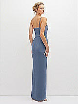 Rear View Thumbnail - Larkspur Blue Sleek One-Shoulder Crepe Column Dress with Cut-Away Slit