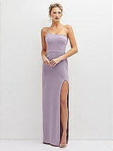 Front View Thumbnail - Lilac Haze Sleek One-Shoulder Crepe Column Dress with Cut-Away Slit