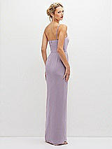 Rear View Thumbnail - Lilac Haze Sleek One-Shoulder Crepe Column Dress with Cut-Away Slit