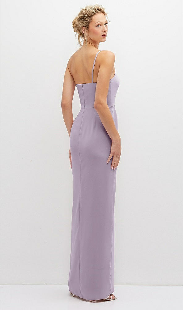 Back View - Lilac Haze Sleek One-Shoulder Crepe Column Dress with Cut-Away Slit
