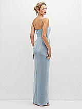 Rear View Thumbnail - Mist Sleek One-Shoulder Crepe Column Dress with Cut-Away Slit