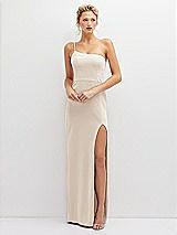 Front View Thumbnail - Oat Sleek One-Shoulder Crepe Column Dress with Cut-Away Slit