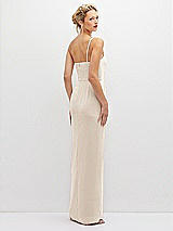 Rear View Thumbnail - Oat Sleek One-Shoulder Crepe Column Dress with Cut-Away Slit