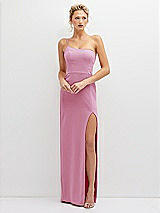 Front View Thumbnail - Powder Pink Sleek One-Shoulder Crepe Column Dress with Cut-Away Slit