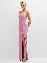 Side View Thumbnail - Powder Pink Sleek One-Shoulder Crepe Column Dress with Cut-Away Slit