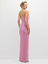 Rear View Thumbnail - Powder Pink Sleek One-Shoulder Crepe Column Dress with Cut-Away Slit