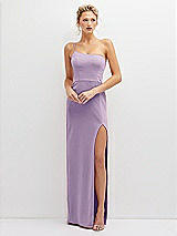 Front View Thumbnail - Pale Purple Sleek One-Shoulder Crepe Column Dress with Cut-Away Slit