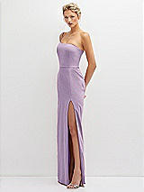 Side View Thumbnail - Pale Purple Sleek One-Shoulder Crepe Column Dress with Cut-Away Slit