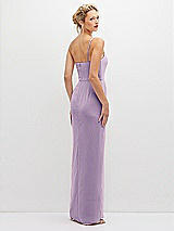 Rear View Thumbnail - Pale Purple Sleek One-Shoulder Crepe Column Dress with Cut-Away Slit