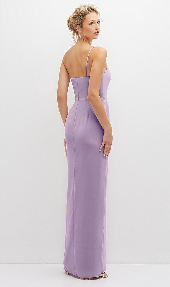 Back View - Pale Purple Sleek One-Shoulder Crepe Column Dress with Cut-Away Slit