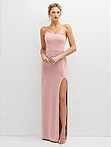 Front View Thumbnail - Rose - PANTONE Rose Quartz Sleek One-Shoulder Crepe Column Dress with Cut-Away Slit