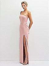 Side View Thumbnail - Rose - PANTONE Rose Quartz Sleek One-Shoulder Crepe Column Dress with Cut-Away Slit